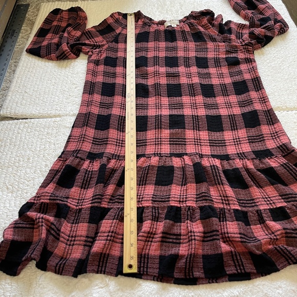 Anthropologie Cloth & Stone Women's Mini Dress Size L Plaid Pink Boho Peasant - Picture 8 of 9